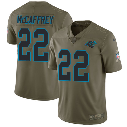 Nike Panthers #22 Christian McCaffrey Olive Youth Stitched NFL Limited Salute to Service Jersey